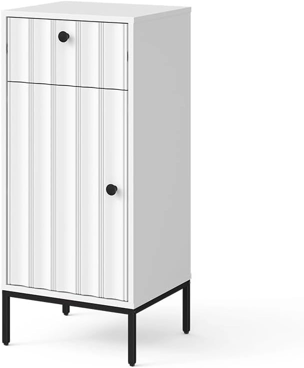 Mobile midi Eliza, Bianco, 40 x 87 cm con anta e cassetto, per la conservazione in bagno o da abbinare a Eliza