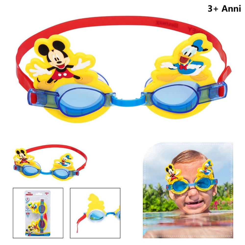 Trade Shop - Occhialini Disney Topolino E Paperino Per Bambini Nuoto Piscina Mare Estate -