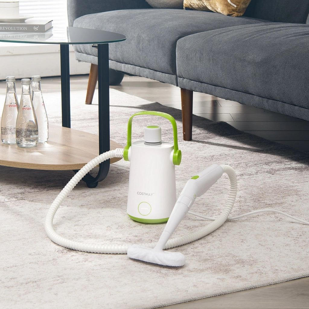 Pulitore a vapore multiuso con 10 accessori serbatoio da 300 ml e tubo flessibile, Macchina a vapore Verde-Elettrodomestici pulizia