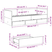 Divano Letto con Cassetti senza Materasso Nero 75x190 cm