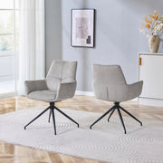 Sedia girevole 360° con braccioli in tessuto grigio e struttura in metallo nero