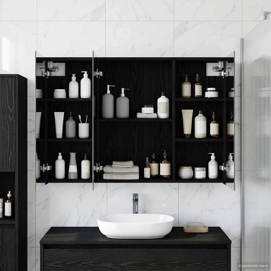 Mobiletto per specchio da bagno Rovere Nero 100 x 14,5 x 70 cm
