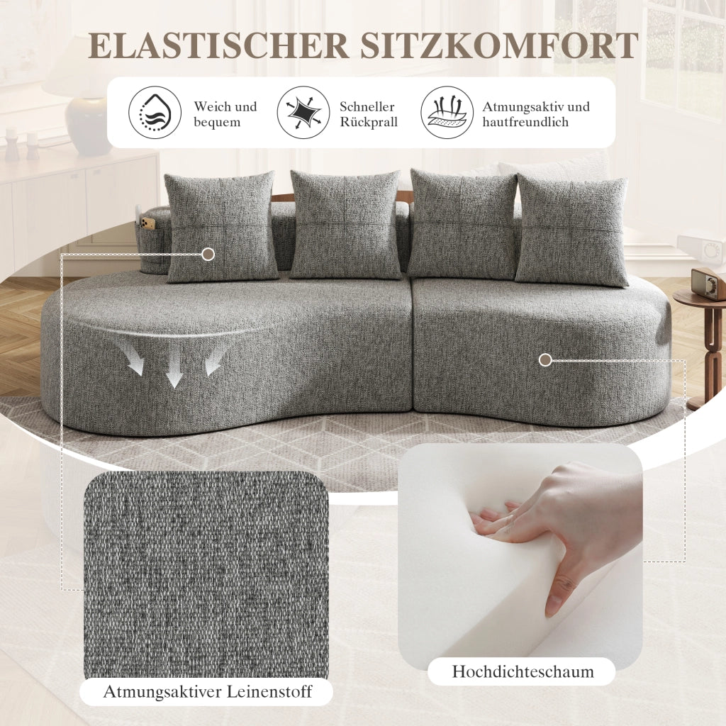 DIVANO 240x109x60 cm in lino grigio chiaro con 4 cuscini