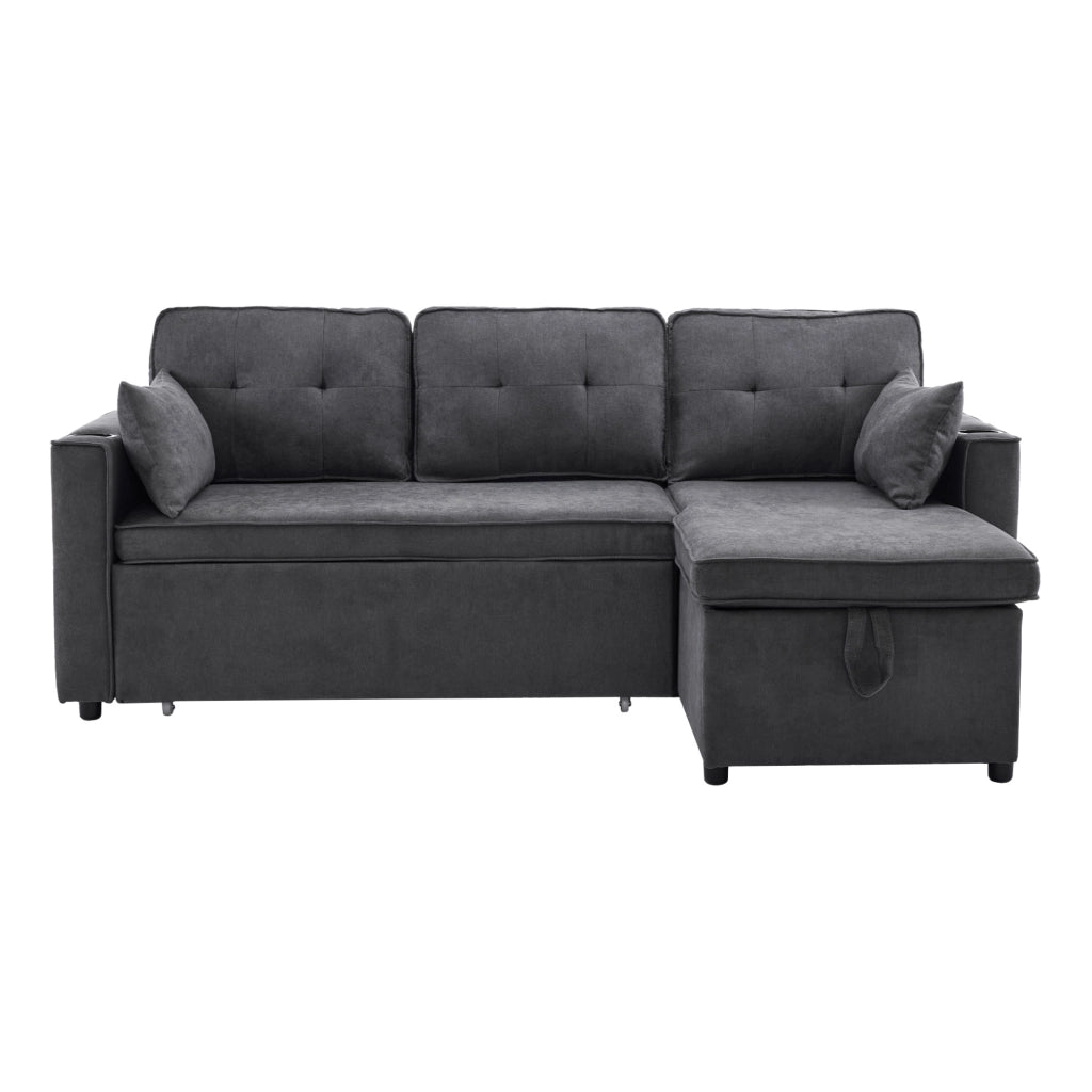 Divano letto angolare reversibile 211x130 cm con contenitore; tessuto grigio