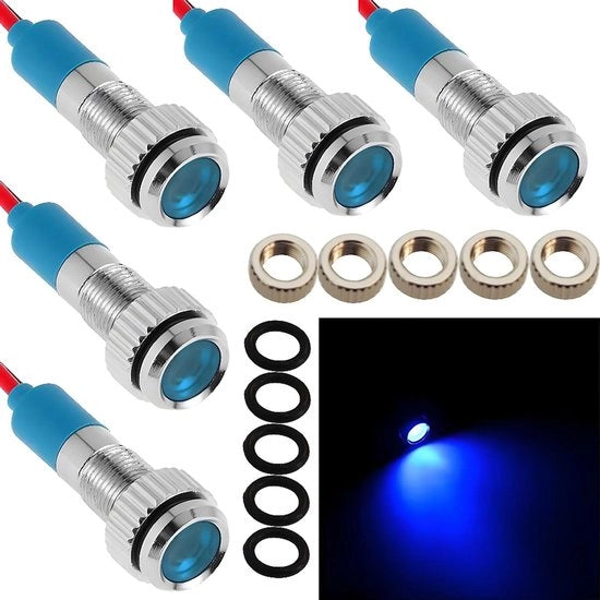 5 pezzi 6mm 1/4 pollici LED lampa metallica di segnalazione 12V acqua resistente per auto, camion e barca con filo (blu)