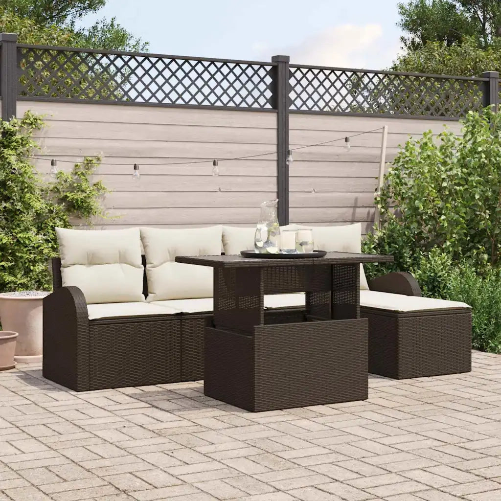 Set Divano da Giardino con cuscino 6 pcs Marrone polyrattan 3348624