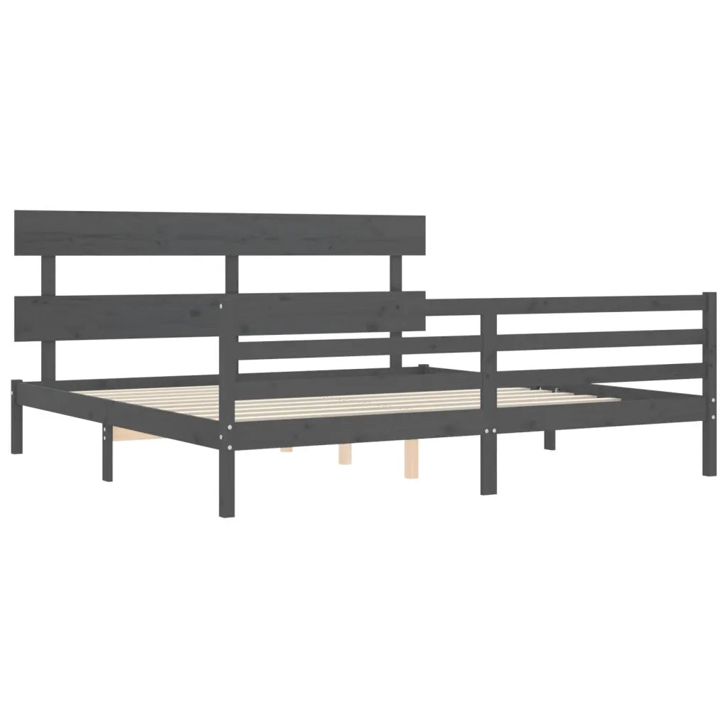 Giroletto con Testiera-Struttura Letto con testiera Grigio 200x200 cm in Legno Massello 892364