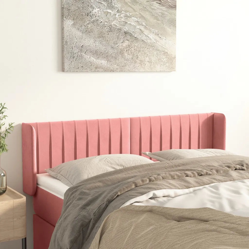 Testiera | Testata ad Orecchio Rosa 147x16x78/88 cm in Velluto