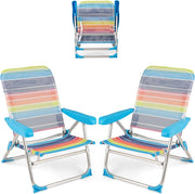 Set di 2 Sedie da Spiaggia Pieghevoli, Spiaggina con Schienale Regolabile in 5 Posizioni, Sdraio Reclinabile con Cinghia di Trasporto, Lettino Prendisole, Carico 150kg, Colorato (Medio)