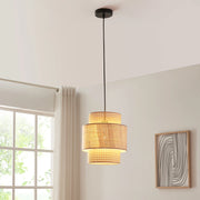Lampada a Sospensione Biggar a Paralume Cilindrico Doppio Ø29 cm - Beige lux.pro