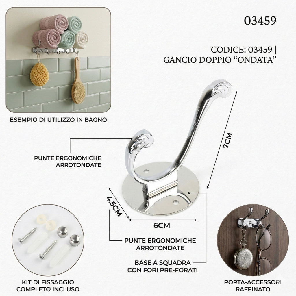 GANCIO APPENDIABITI BAGNO MURO GANCI ASCIUGAMANI CASA CROMATO DA PARETE 03459