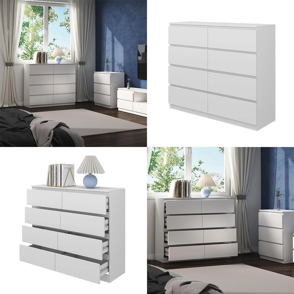 Cassettiera Calisto, Bianco, 39 x 101.5 cm, per riporre abiti e oggetti di uso quotidiano