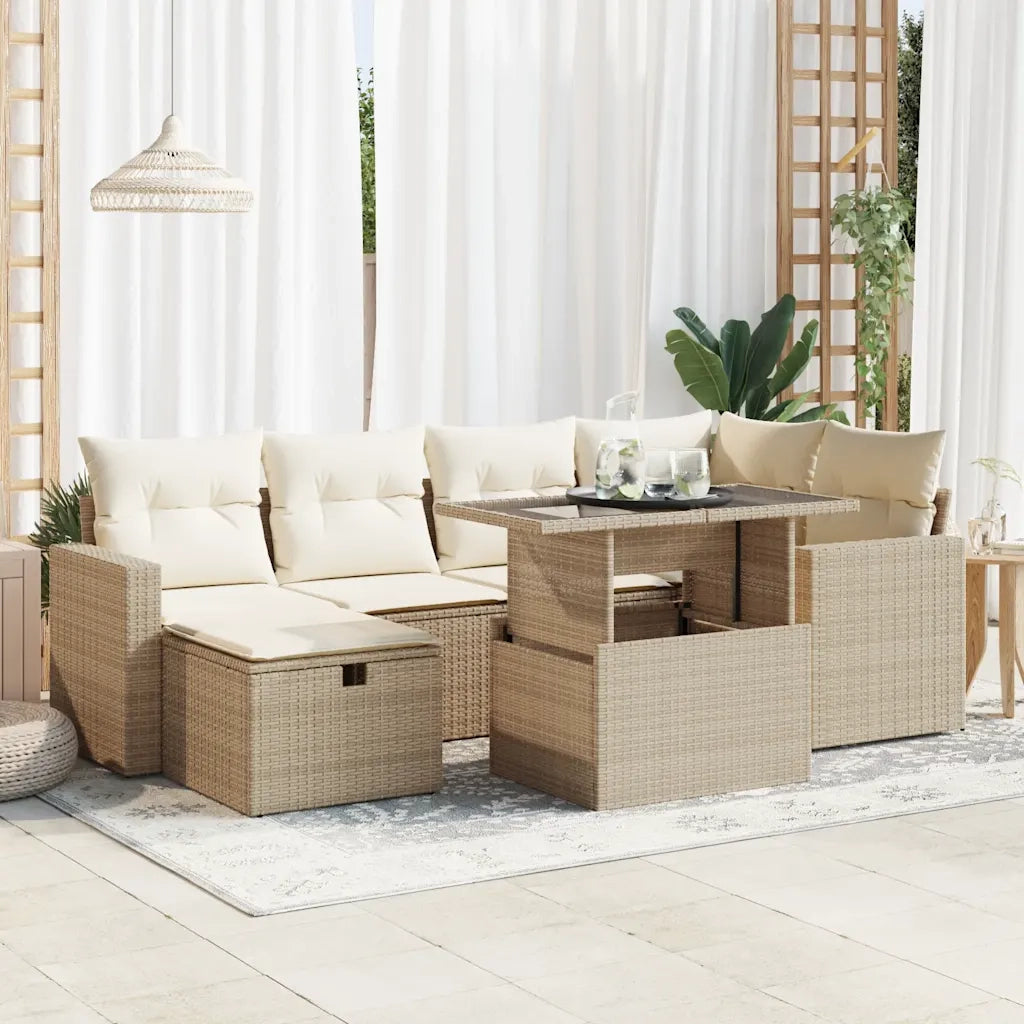 Set Divani da Giardino 7 pz con Cuscini Beige in Polyrattan 3327818