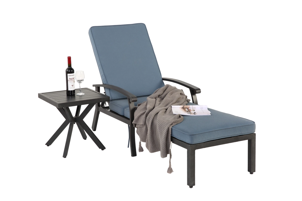Chaise Longue da Esterno ¨C MINIMAL ¨C Alluminio, Cuscino Blu, Reclinabile
