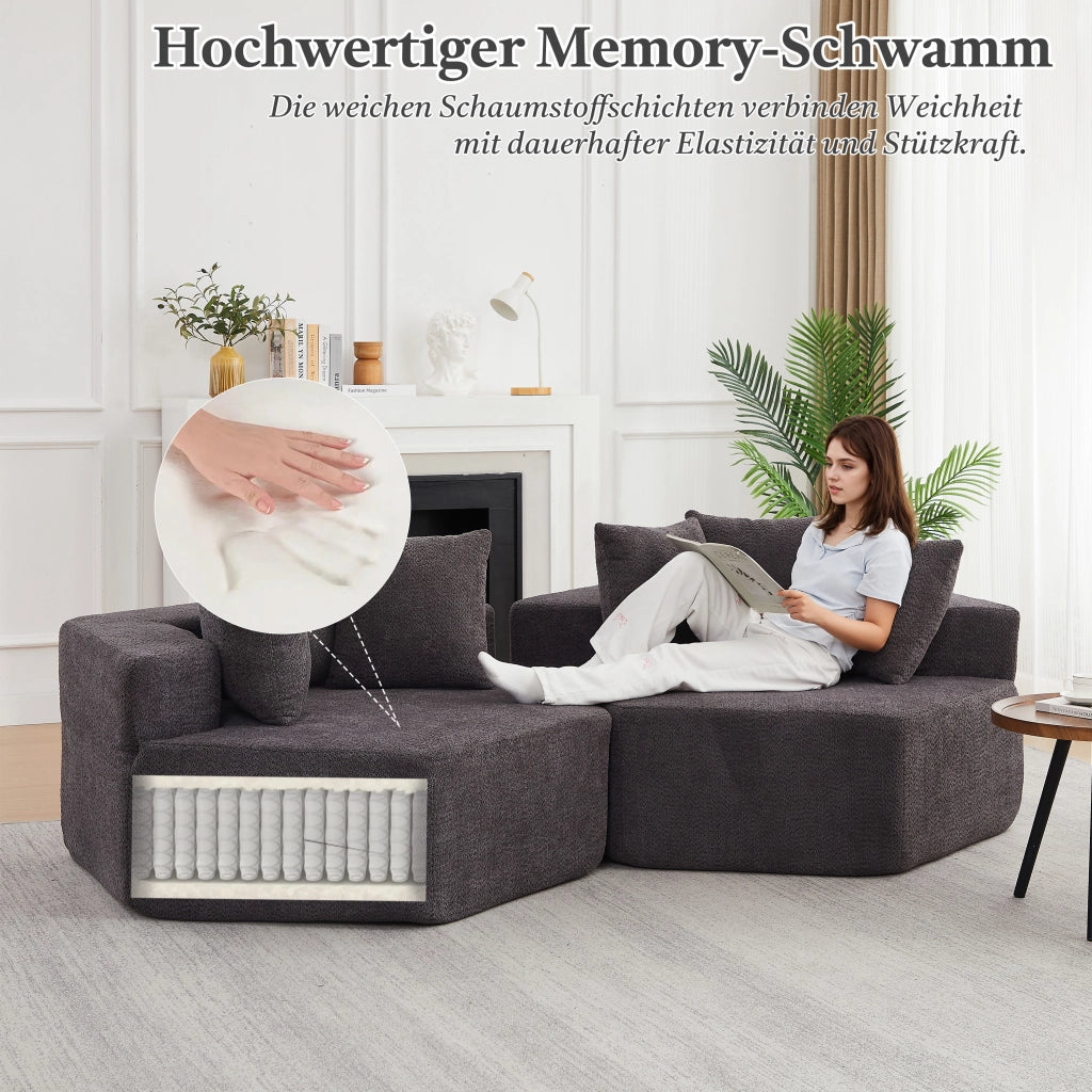 POLTRONA MODULARE ESAGONALE IN CHENILLE GRIGIO