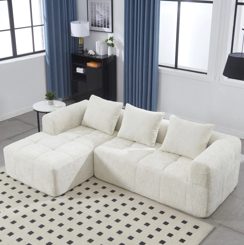 Divano angolare 250x158x60 cm senza installazione; con tasche laterali in chenille beige