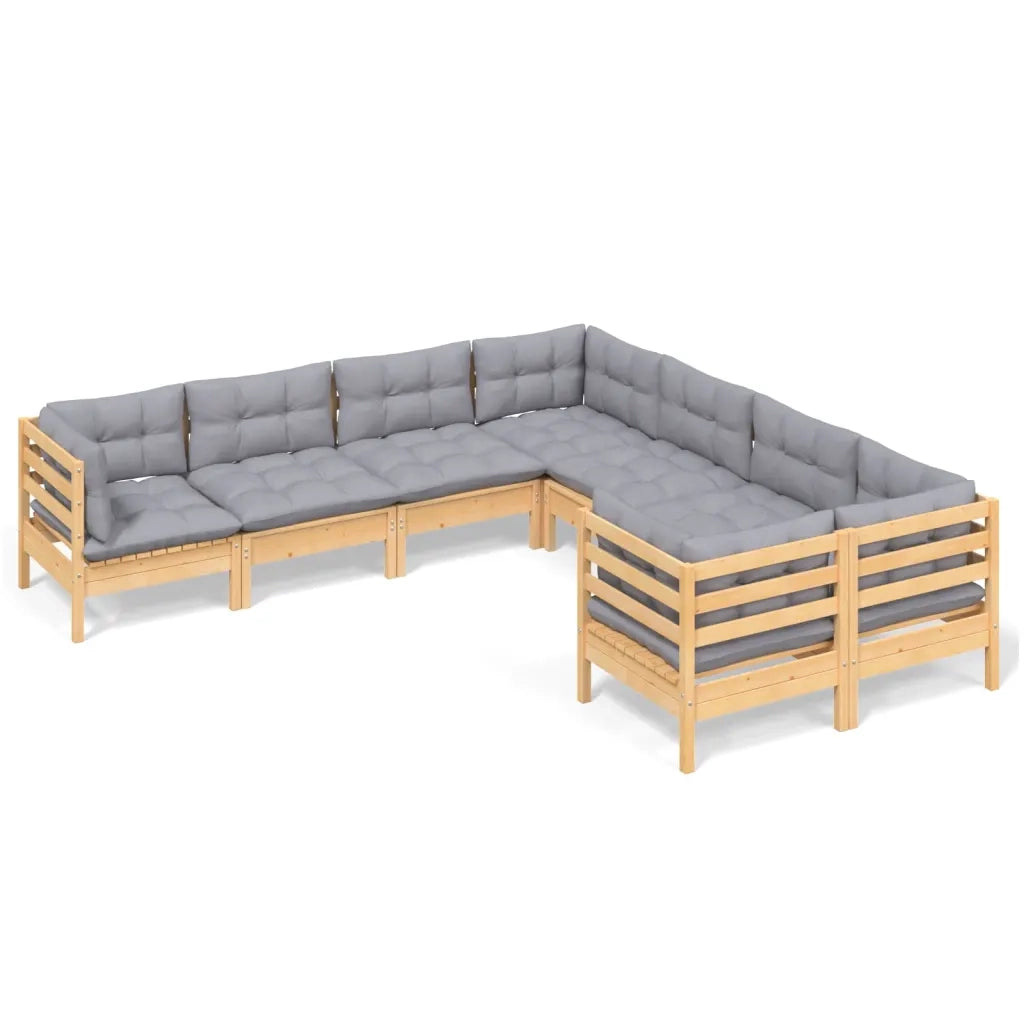 Set Divani da Giardino 8 pz con Cuscini Grigi Massello di Pino 3096970