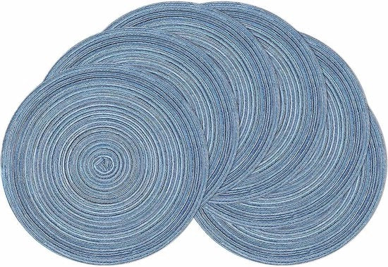 Set di 6 placemats rotondi in seta blu, resistente al calore, per decorazione di matrimoni - lavabile e impermeabile