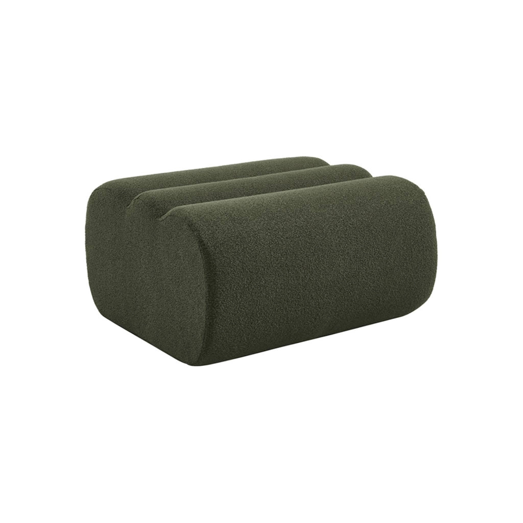 Poltrona bouclé testurizzata con poggiapiedi, verde kaki