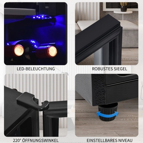 Mini frigorifero; congelatore; volume totale 76L; freezer 6L; compartimento frigorifero 70L; basso rumore; sistema di raffreddamento a compressore; efficiente energeticamente; mensole regolabili; nero