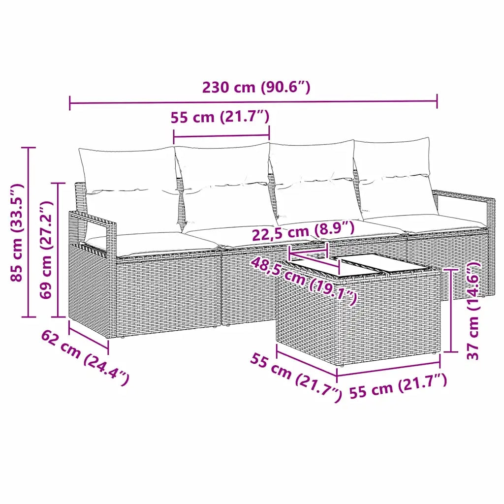 Set di divani 5 pcs Beige e grigio polyrattan 3346250