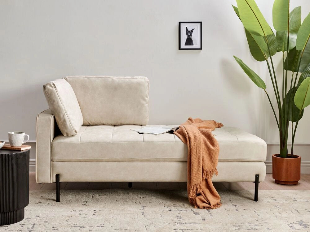Chaise longue in ecopelle con inserti beige chiaro lato sinistro stile moderno tradizionale