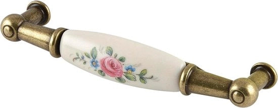 Maniglia da tavolo stile villaggio in ceramica con rosa - maniglia di tavolo dipinta - LA96mm larghezza 107mm - ceramica/lamiera di zinco