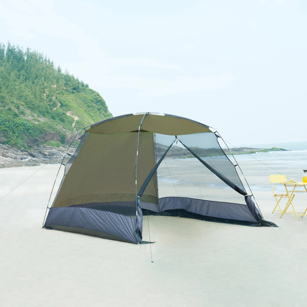 Gazebo da Giardino Beekdaelen con Zanzariere 305 x 305 x 213 cm Grigio / Verde Oliva pro.tec