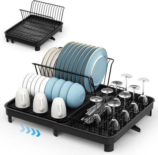Afdruiprek estensibile con bacino di raccolta, grande afdruiprek, afdruiprek con stantuffo rotativo, accessori da cucina, supporto per piatti