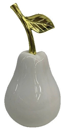Decorazione Casa Ufficio Pera in Ceramica Bianco Lucido e Oro 21 cm