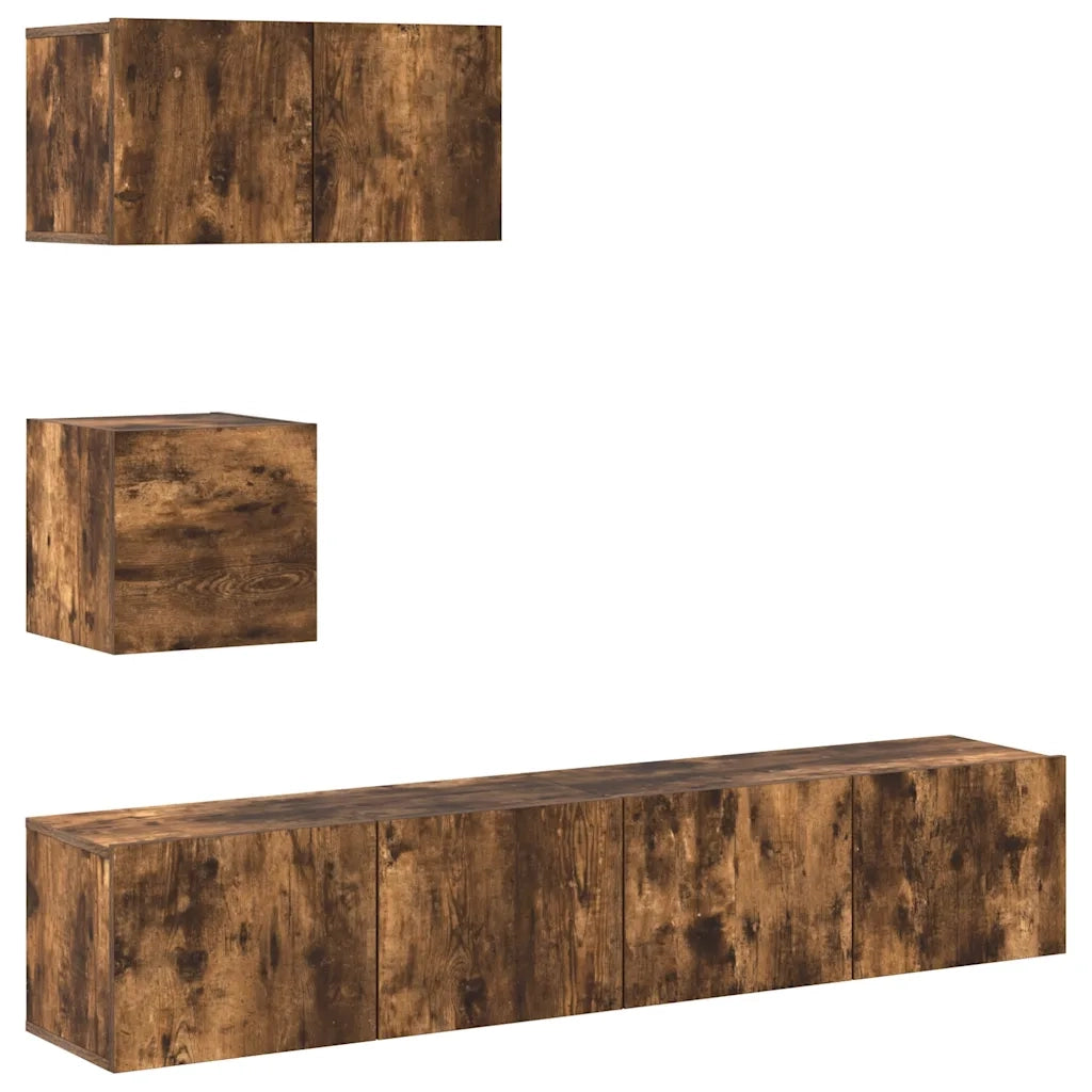 Set di Mobili Porta TV 4 pz Rovere Fumo in Legno Multistrato 3114643