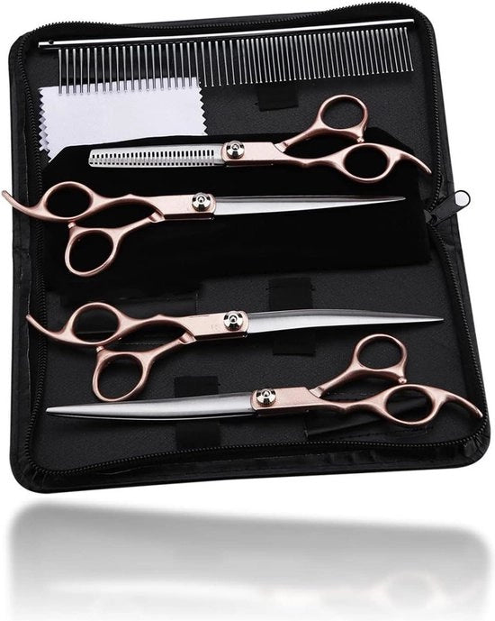 Kit di taglio pelo per cani 4 pezzi con sacchetto in pelle