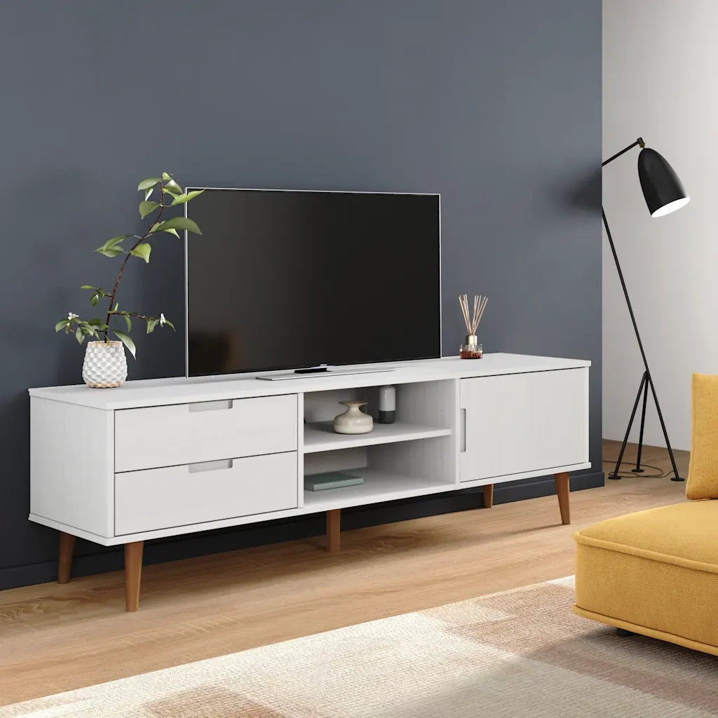 Mobile TV-Credenza per TV-Console TV MOLDE Bianca 158x40x49 cm in Legno Massello di Pino