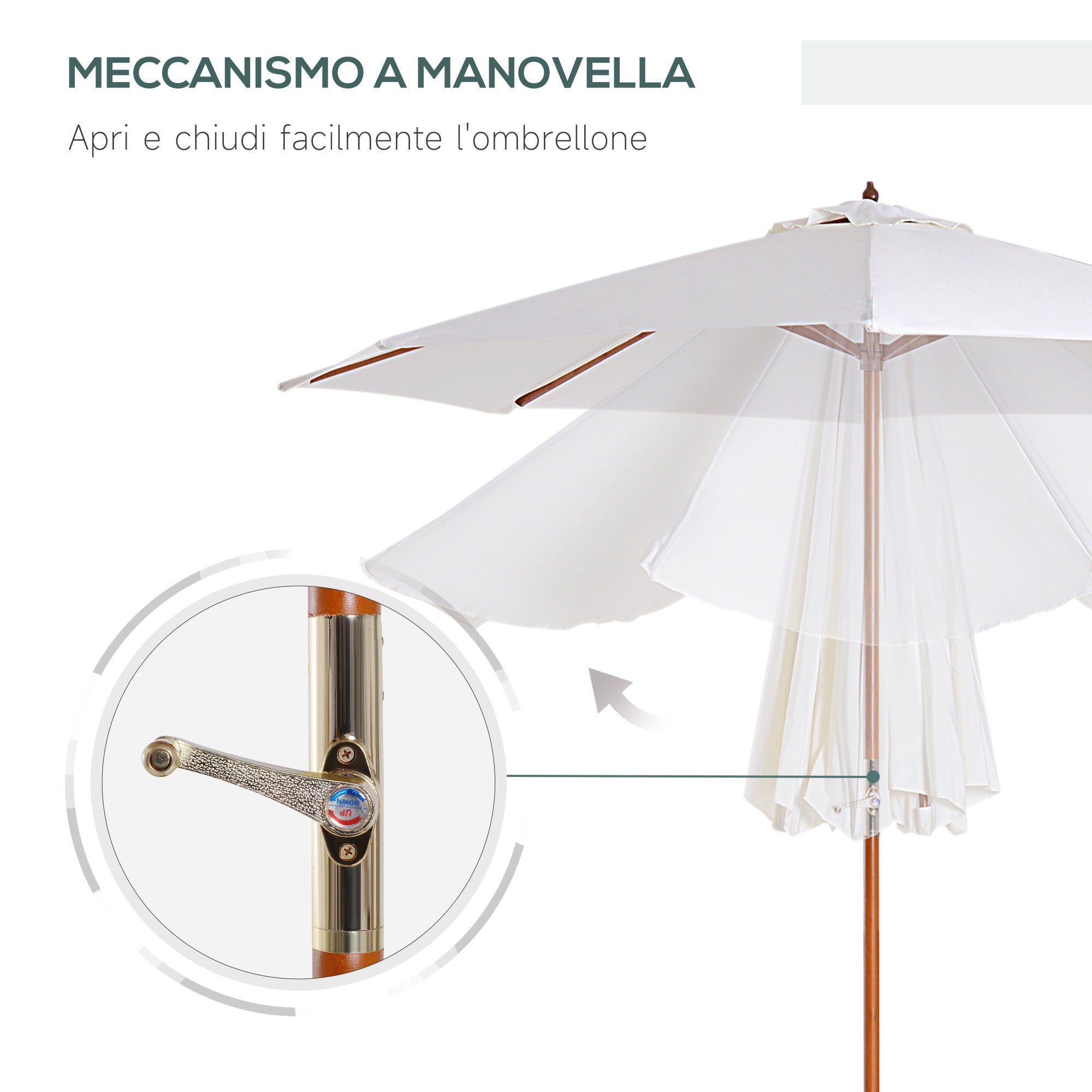 Ombrellone da Giardino Ø2,7 m Palo Ø38 mm in Legno di Pioppo e Bambù Beige