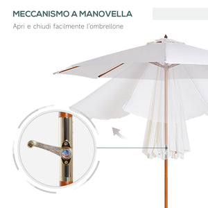 Ombrellone da Giardino Ø2,7 m Palo Ø38 mm in Legno di Pioppo e Bambù Beige