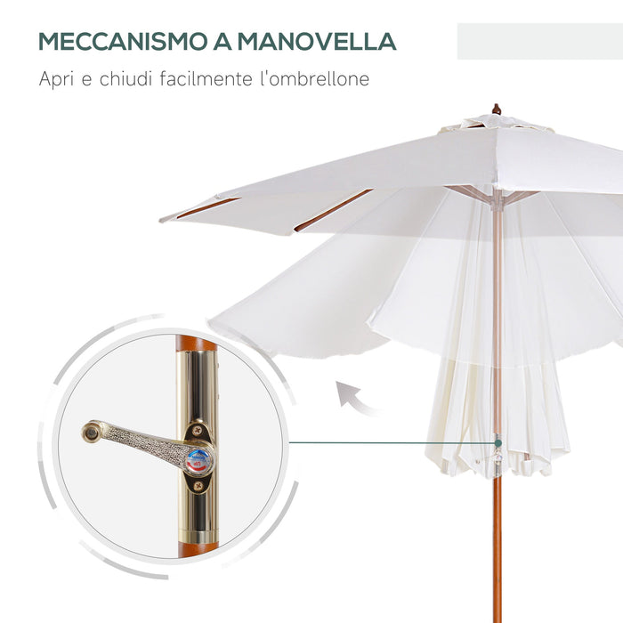 Ombrellone da Giardino Ø2,7 m Palo Ø38 mm in Legno di Pioppo e Bambù Beige