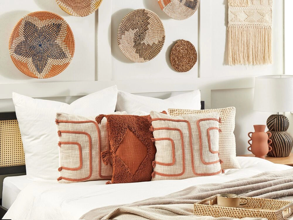 Set di 2 cuscini decorativi-arancio 45 x 45 cm motivo astratto con imbottitura accessori decorativi soggiorno camera da letto
