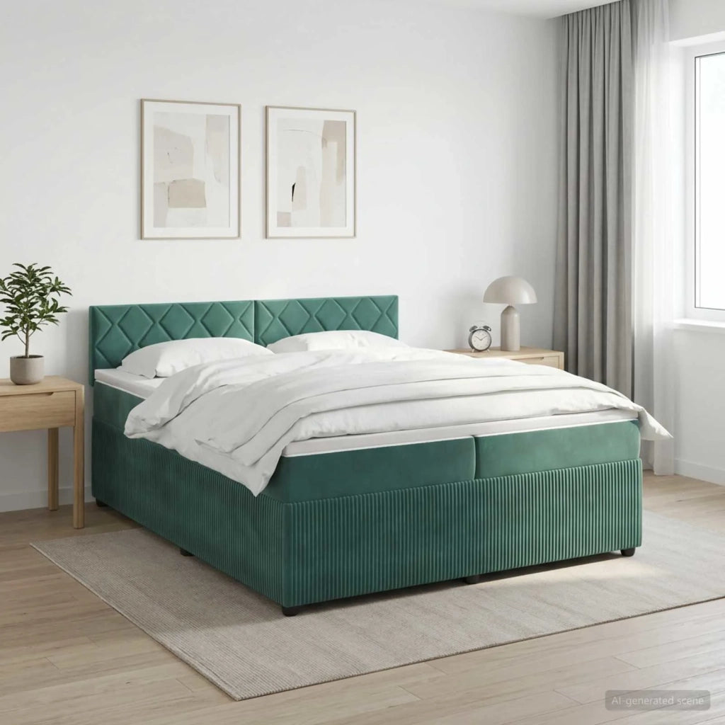 Letto box spring con materasso Verde Scuro 200 x 200 cm Velluto 3451754