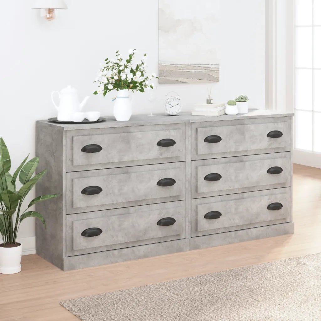 Credenze 2 pz | Madia | Buffet da pranzo | Armadio da pranzo Grigio Cemento in Legno Multistrato