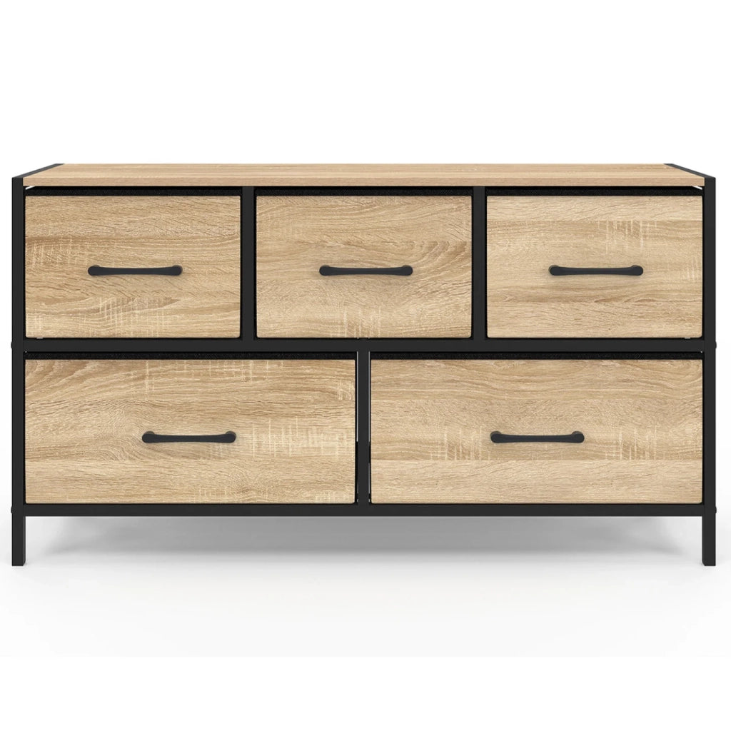 IDMarket - UTAH Cassettiera in tessuto a 5 cassetti H.55 cm mobile contenitore di design industriale