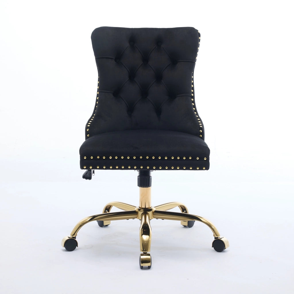sedia da ufficio girevole con seduta ampia e profonda; schienale trapuntato; velluto nero