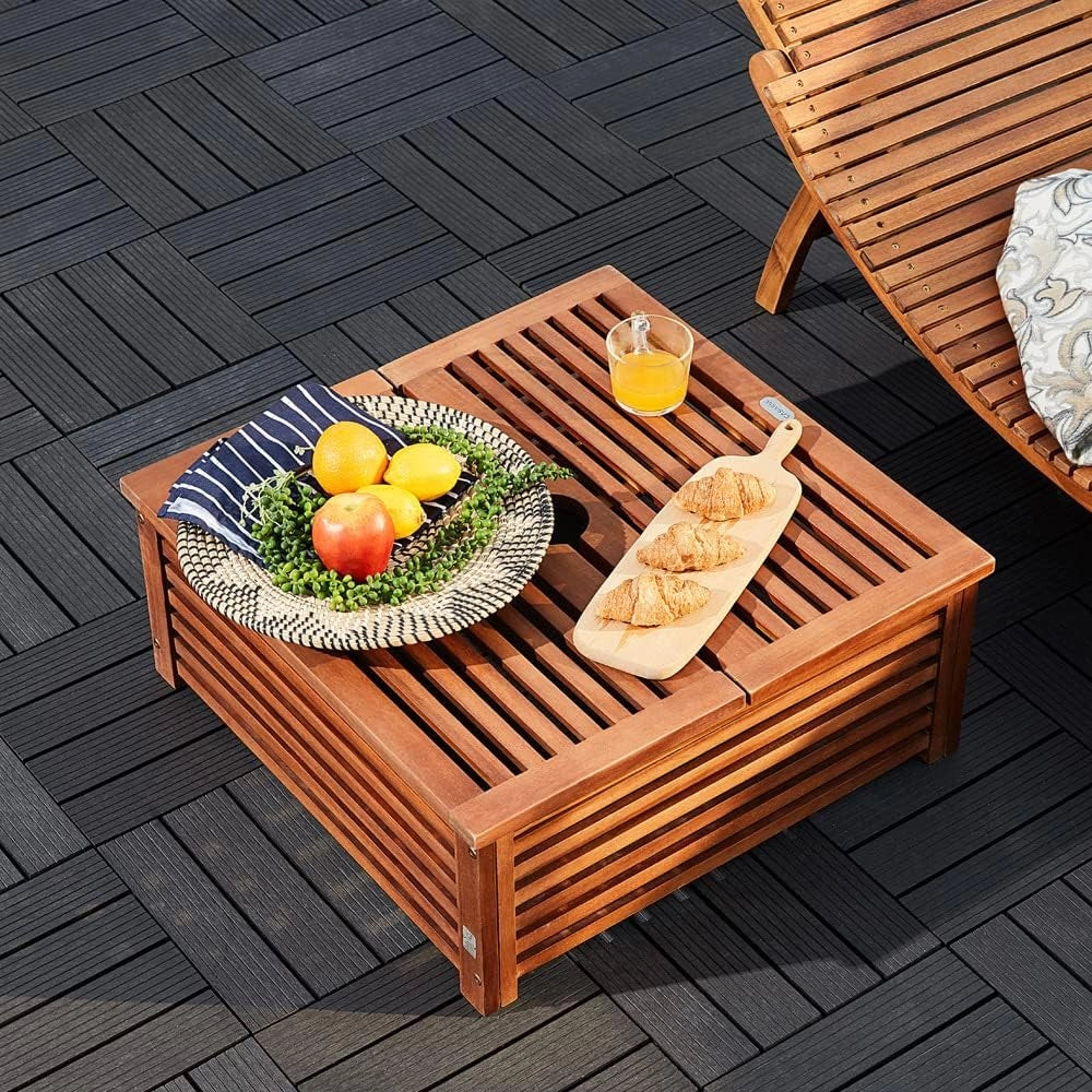 Tavolino Copribase per Ombrellone 62x62x25cm Copertura per Supporto Parasole Legno di Acacia