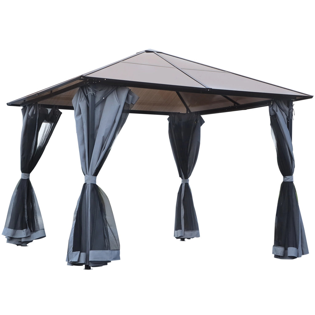 Gazebo esterno con tetto in policarbonato e tende con zanzariera ¨C Minimal ¨C grigio scuro 300x300 cm