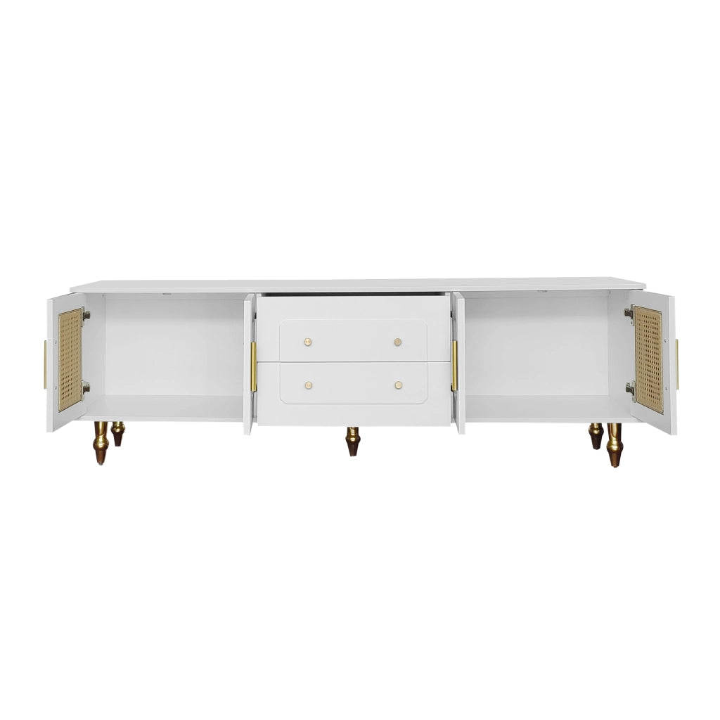 Mobile TV Basso Stile Retr¨° ¨C MINIMAL ¨C con Ante in Rattan, Gambe in Metallo, Maniglie Dorate
