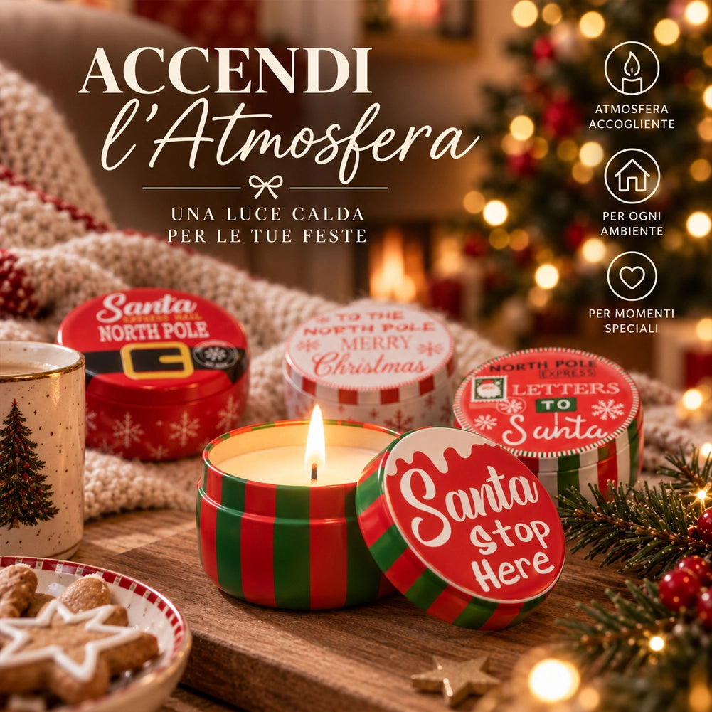Set 12 Candele in Latta Natalizie Profumate Box Natale 4 Fragranze Assortite