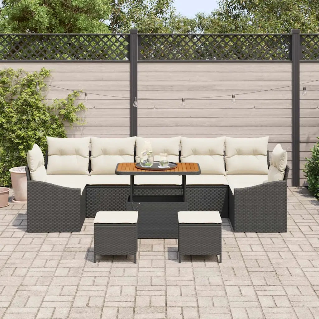 Set Divano da Giardino con cuscino 10 pcs Nero Poly Rattan 3364590