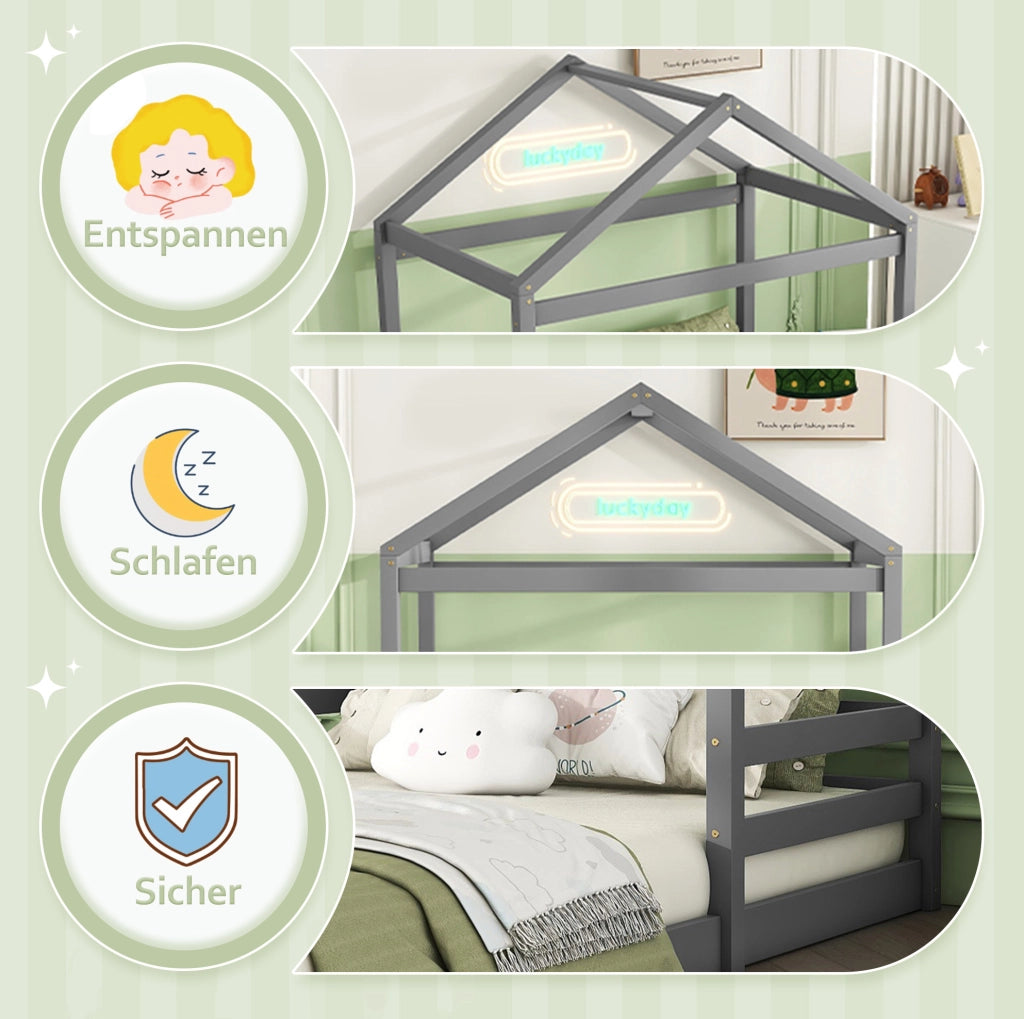 Letto a casetta per bambini 140x200 cm grigio