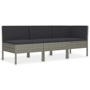 Set Divani da Giardino 3 pz | Set Salotto da Giardino con Cuscini in Polyrattan Grigio