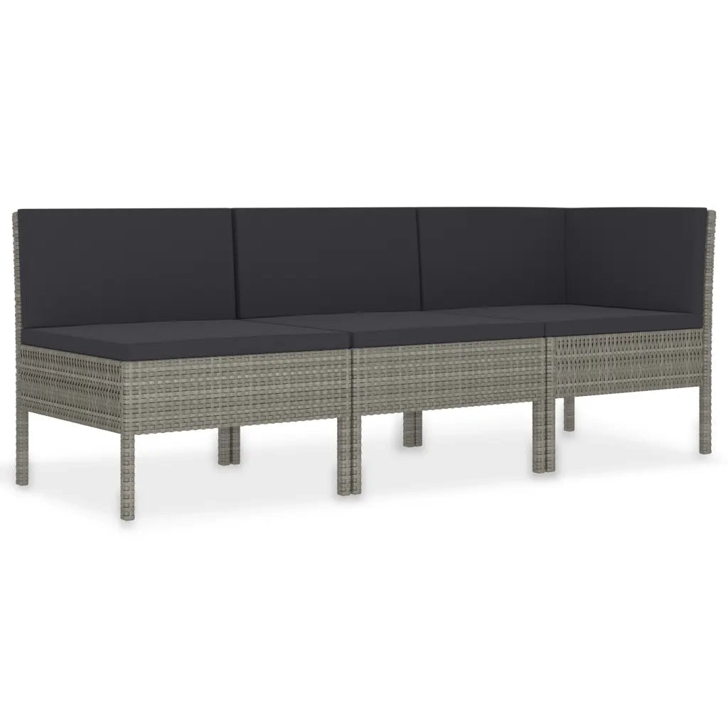 Set Divani da Giardino 3 pz | Set Salotto da Giardino con Cuscini in Polyrattan Grigio
