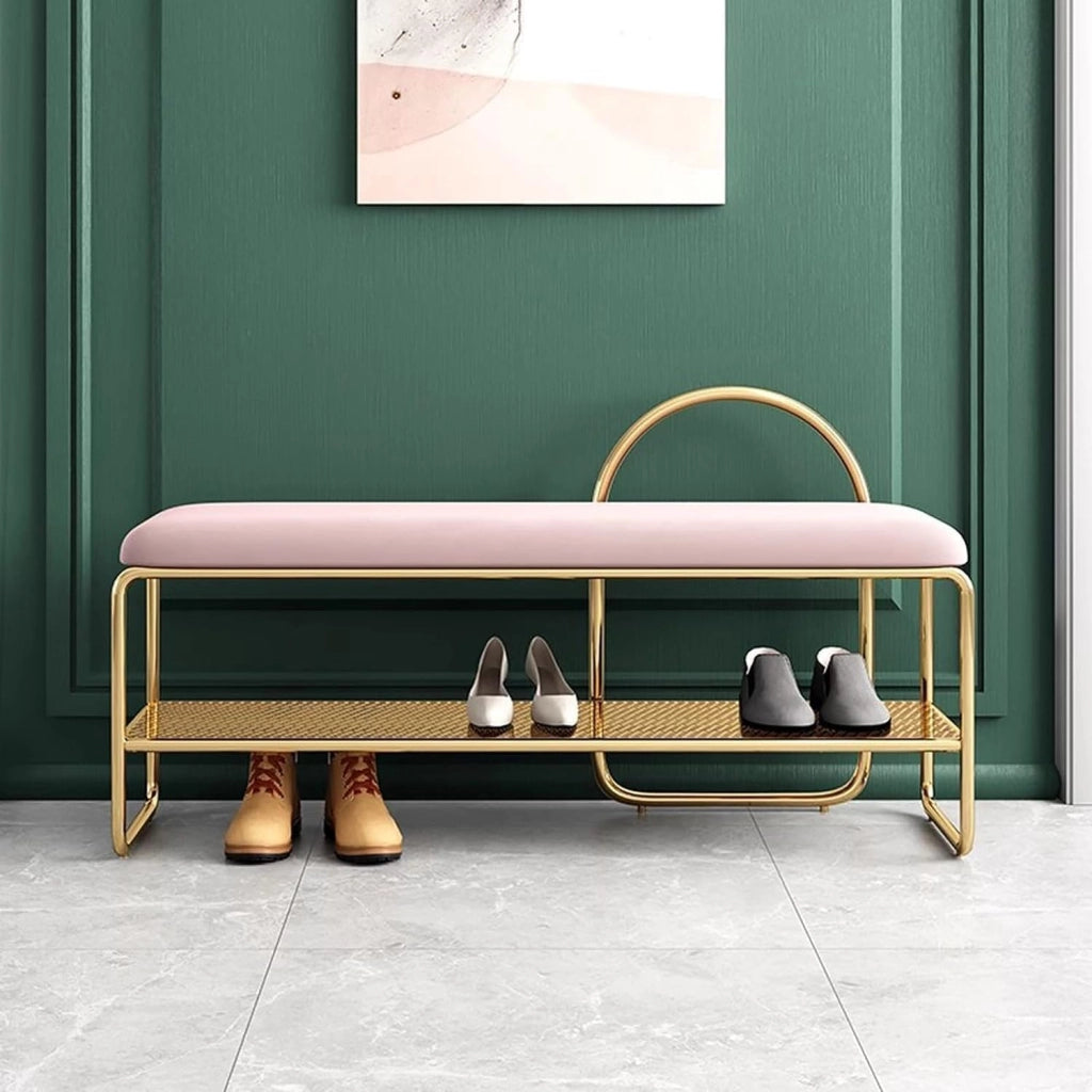 scarpiera Panca scarpiera in Metallo Dorato con Seduta in Velluto - Robusta Panca portascarpe per Ingresso, corridoio - Panca per Scarpe a 2 Livelli – Rosa (60 x 32 x 60 cm)